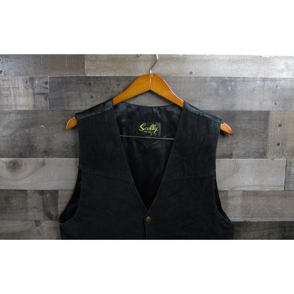 Scully Vest Mens Medium Black Leather Western Snap Button Waistcoat Style 504